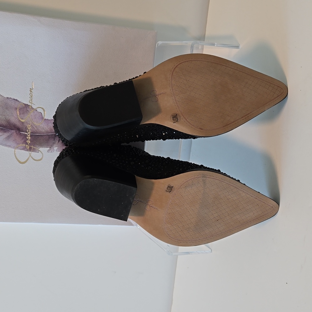 JESSICA SIMPSON BLACK GLITTER TAMIRA BOOTS NWOT 7M - Picture 3 of 7